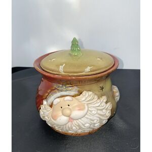 Greenbrier Santa Sugar Bowls With Lids Candy Jars Tree On Top Aprox 4 1/2" Rare